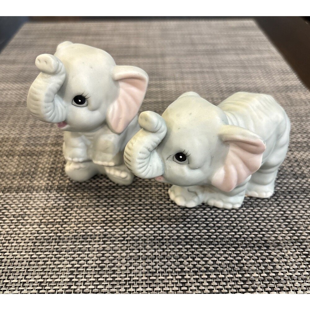 Vintage Homco Baby Elephant Figurines Set Of 2 Grey Porcelain # 1400 3-4 Inches